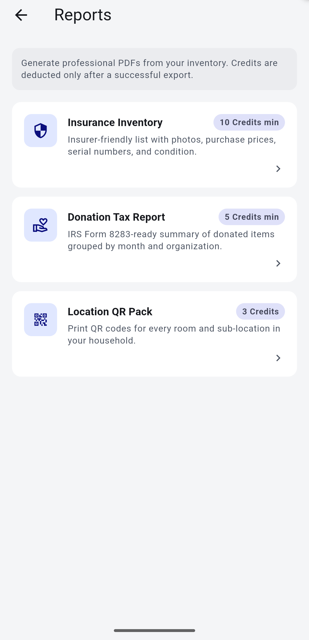 Itemli reports screen