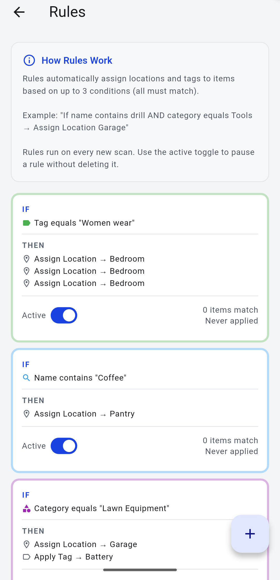 Itemli smart rules screen